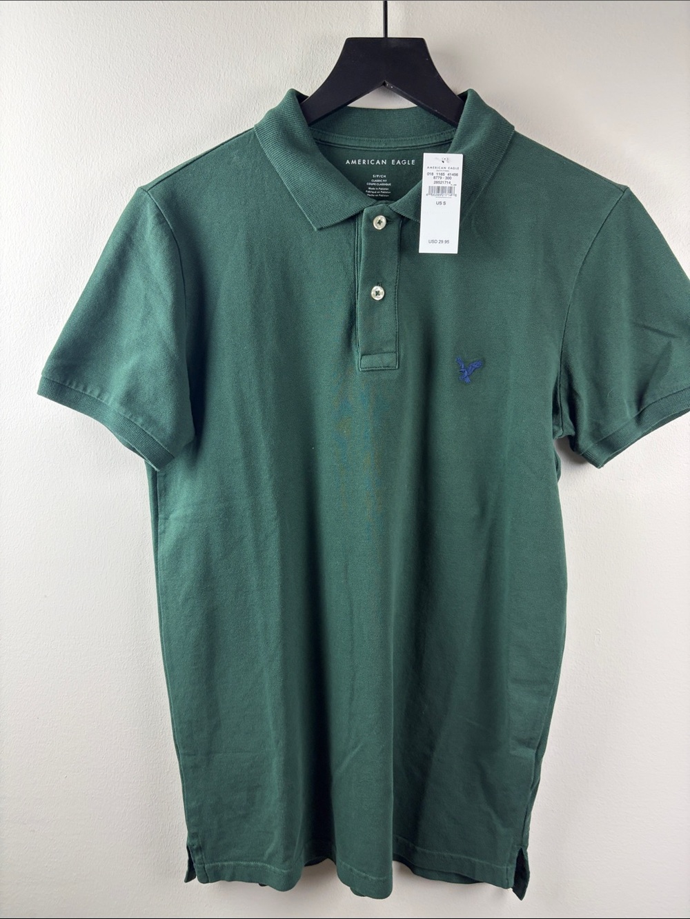 New!American Eagle Outfitters Men's Green Pique Polo Shirt